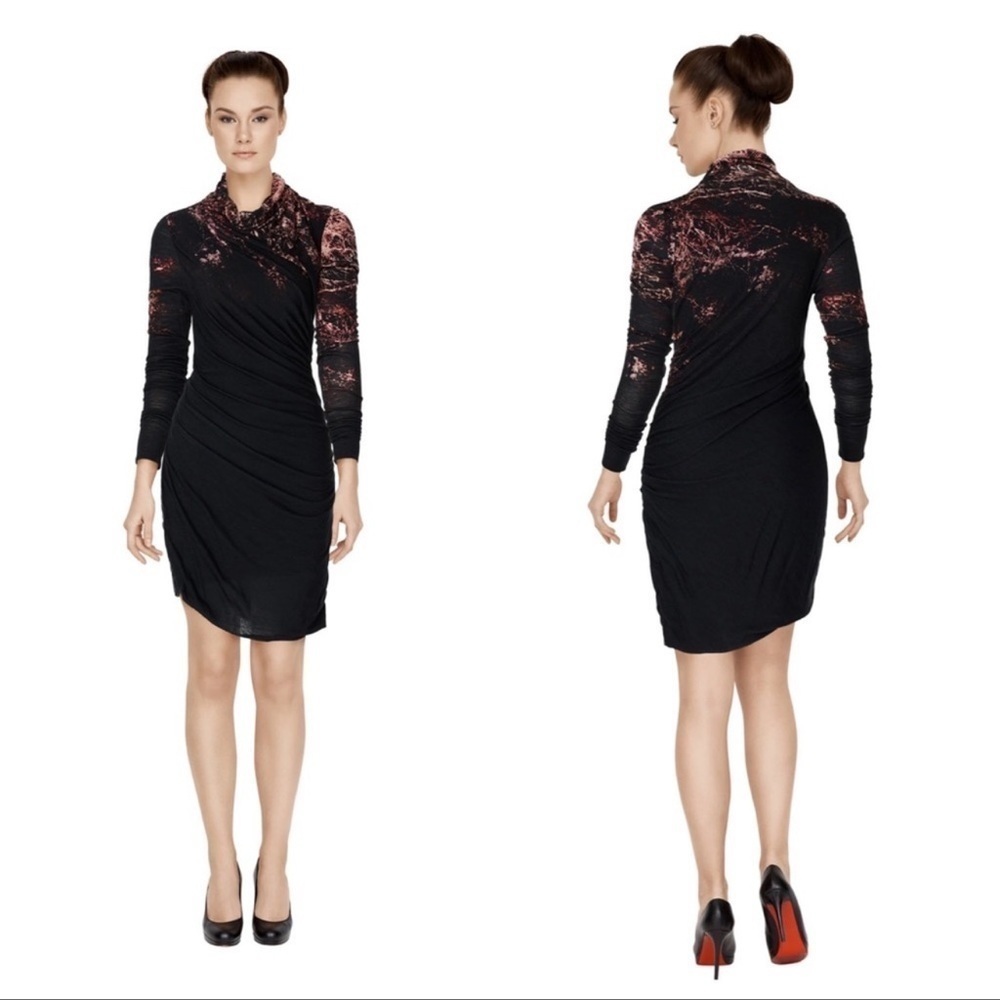 Helmut Lang Wool Rutched Bodycon Asymmetrical Dress